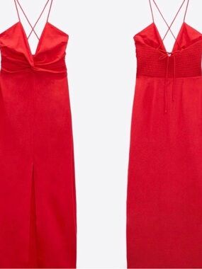 Zara Red Spaghetti-Strap Maxi Dress